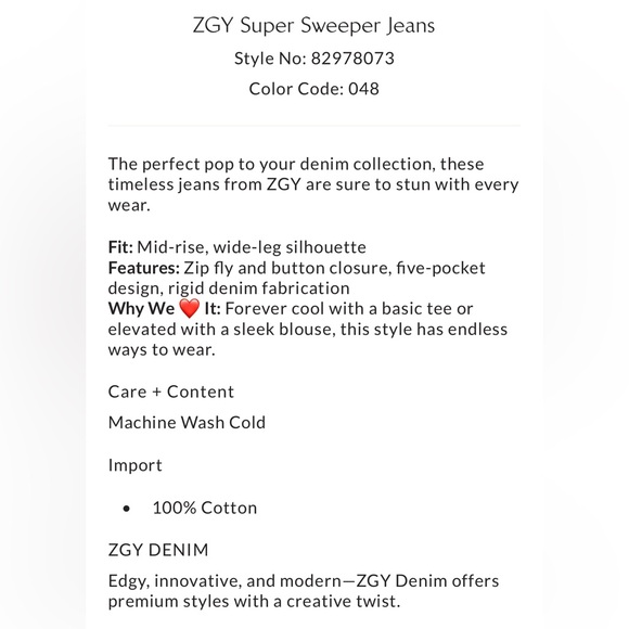 ZGY Super Sweeper Jeans Glacier Blue Size 24 - Picture 6 of 17